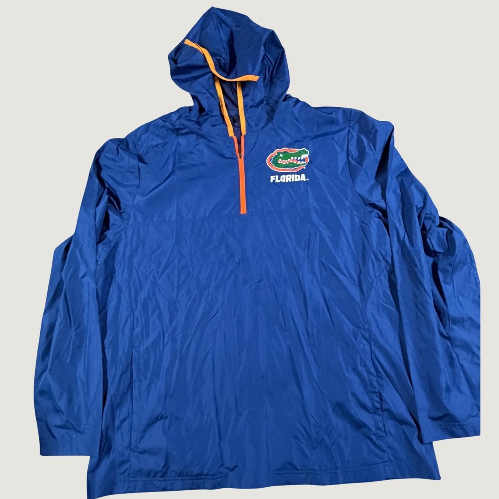 Captivating Florida Gators Mens Large Blue 1/4 Zip Hooded Windbreaker Jacket